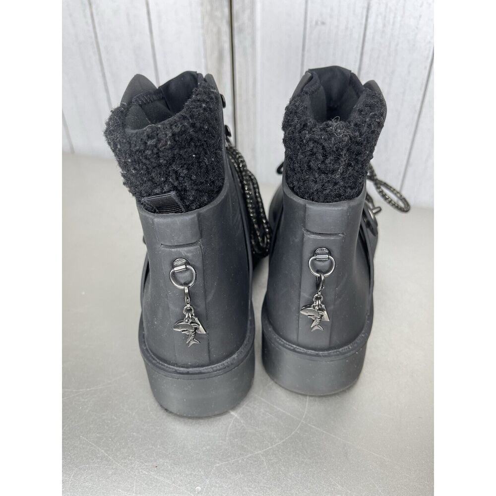 Coach Urban Hiker Women Boots Rubber Rain Boot Shearling Size 6 Black W/ Charm - Picture 4 of 6